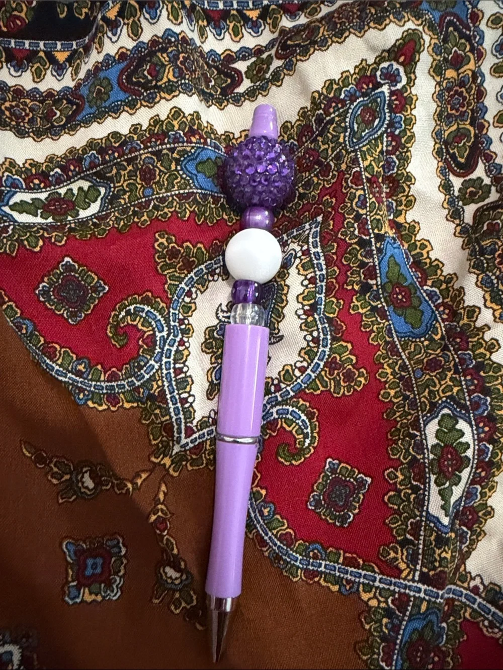 Decorative Purple Beaded Ballpoint Pen - Elegant Home Office Accessory